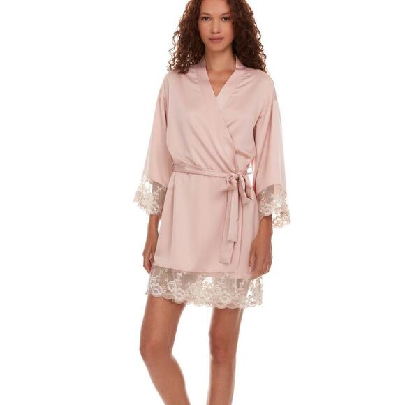 Flora Nikrooz Rosa Charmeuse Kimono Robe Women's sz Small Smokey Rose Pink - Picture 1 of 10